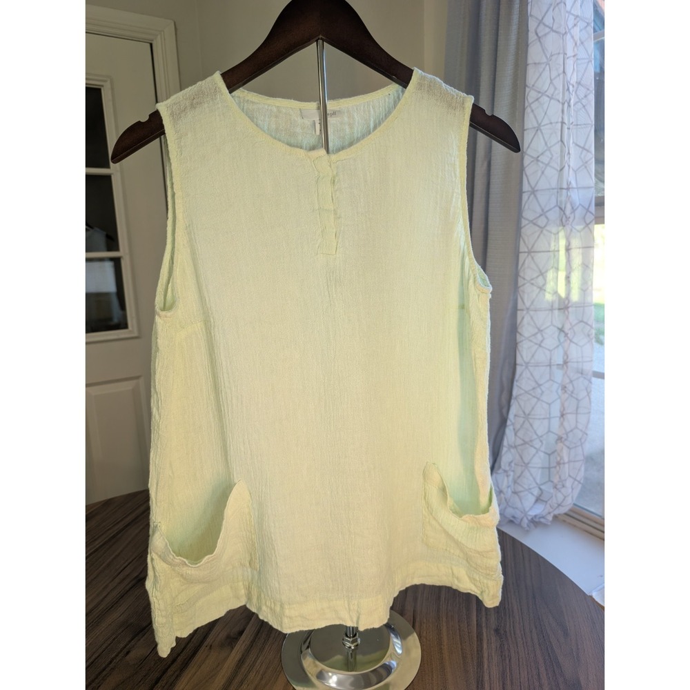 Pure Jill Yellow Crinkle Gauze Tank Top M Petite Sleeveless Textured Cotton...